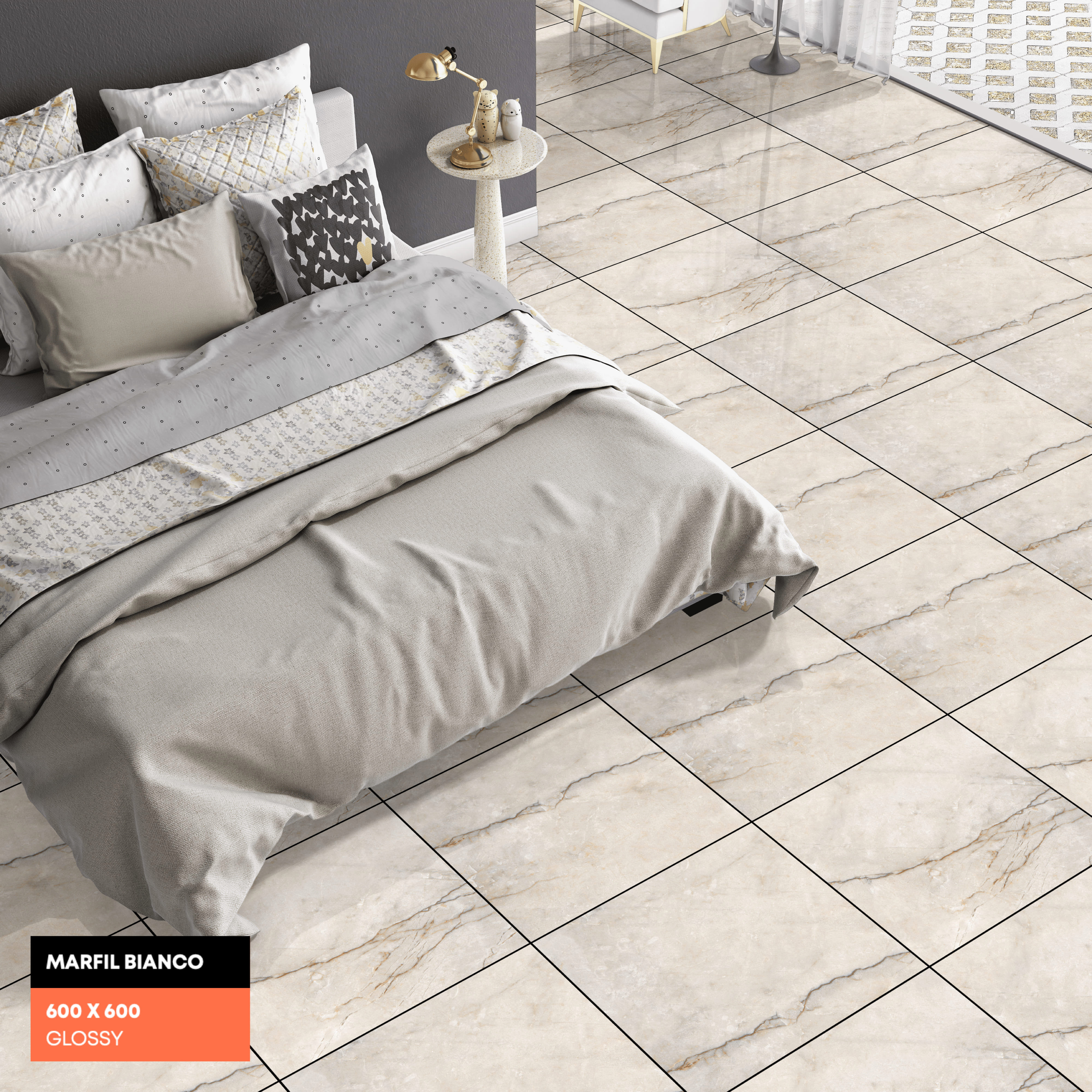 Изображение товара Керамогранит Kerald Marfil Bianco matt 60x60 см серый мраморный эффект