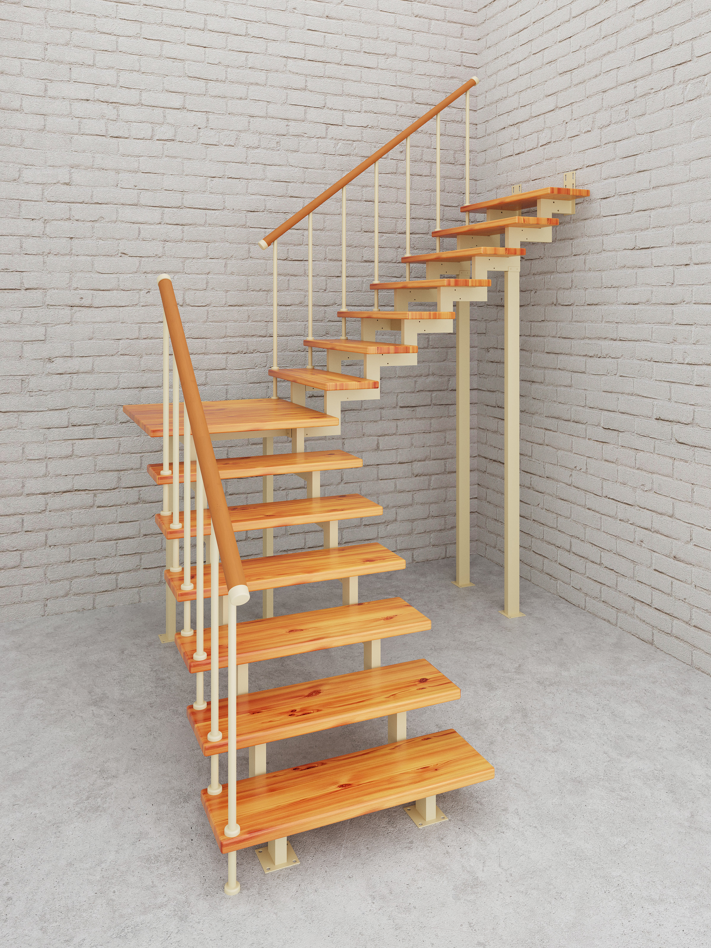 Изображение товара Модульная лестница Стамет Элегант поворотная с площадкой 2990мм цвет слоновая кость