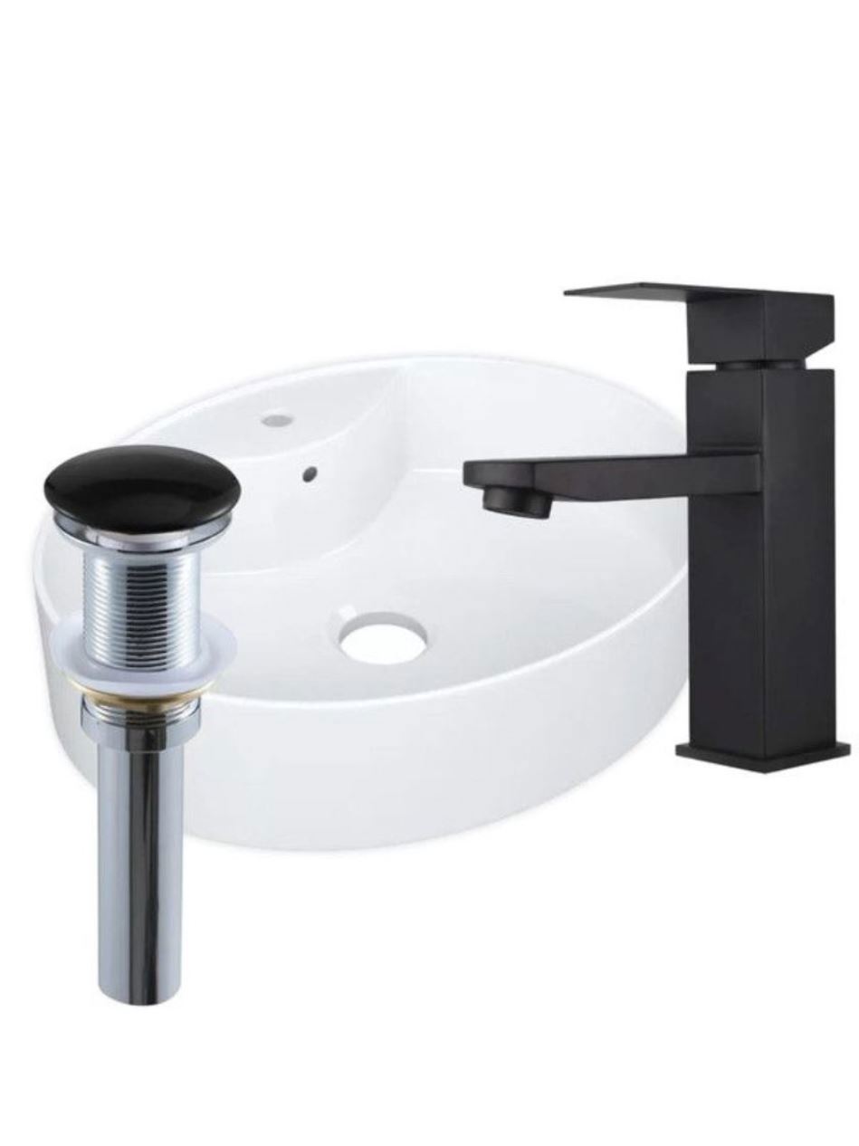 Изображение товара Раковина накладная Bauedge YBD2484 51см овальная белая комплект с смесителем