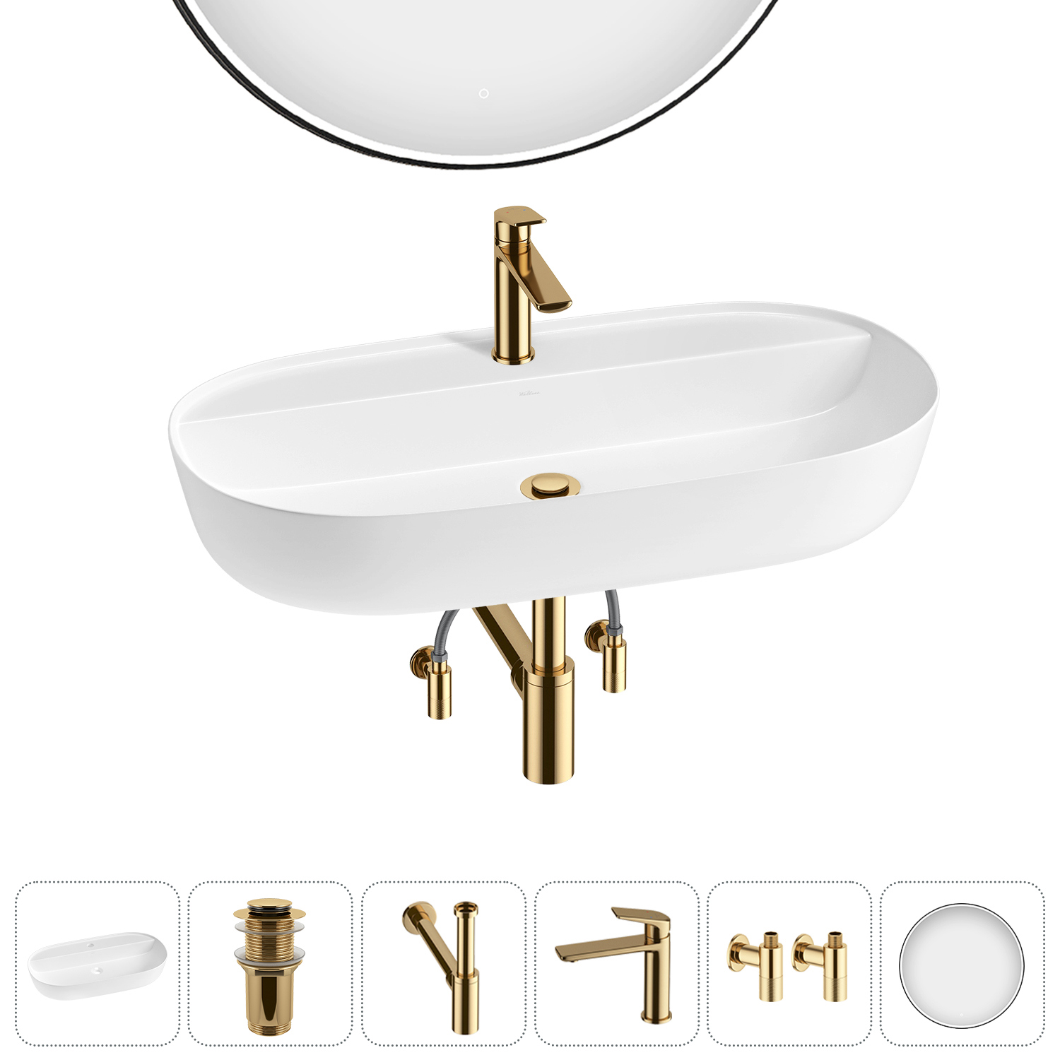 Изображение товара Раковина накладная Wellsee Chic Riviera 80см комплект 6 в 1