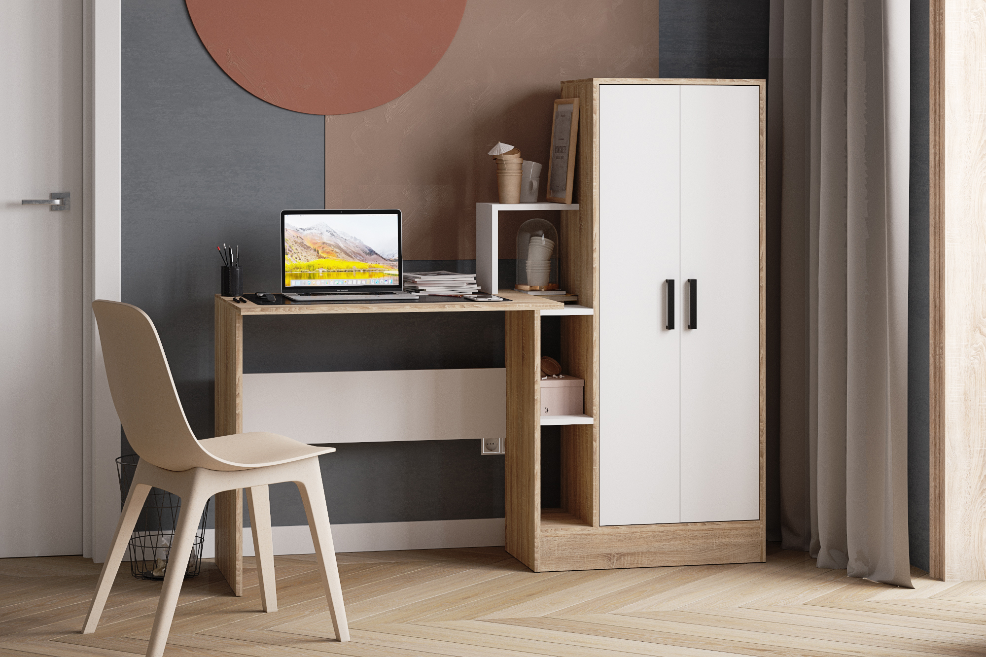 Изображение товара Компьютерный стол Микон СКМ-1С 150x135x60 см белый бежевый офисный мебель