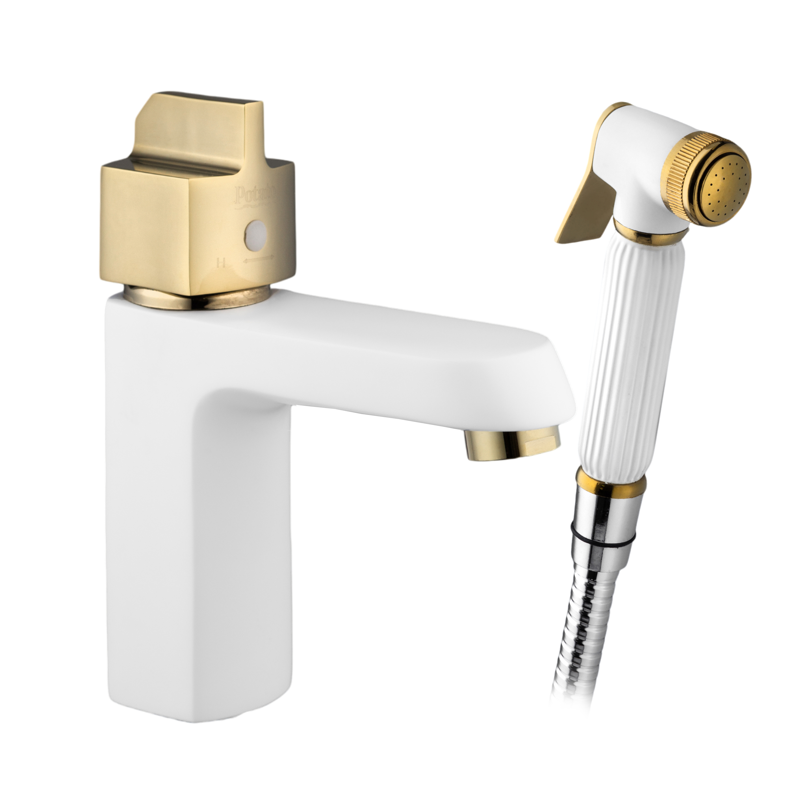 Изображение товара Смеситель для раковины POTATO P12239-7 термостатический с гигиенической лейкой цвет белый с золотом