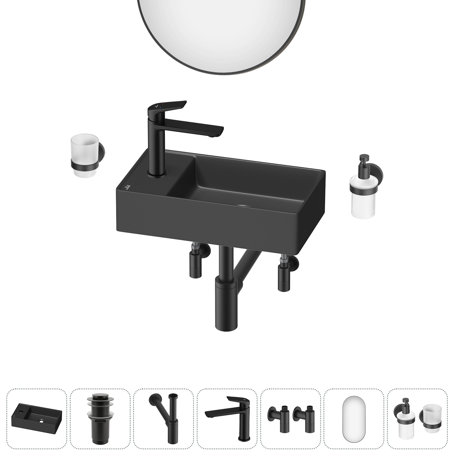 Изображение товара Раковина мини Wellsee WC Area 41см комплект 7 в 1 20218147R