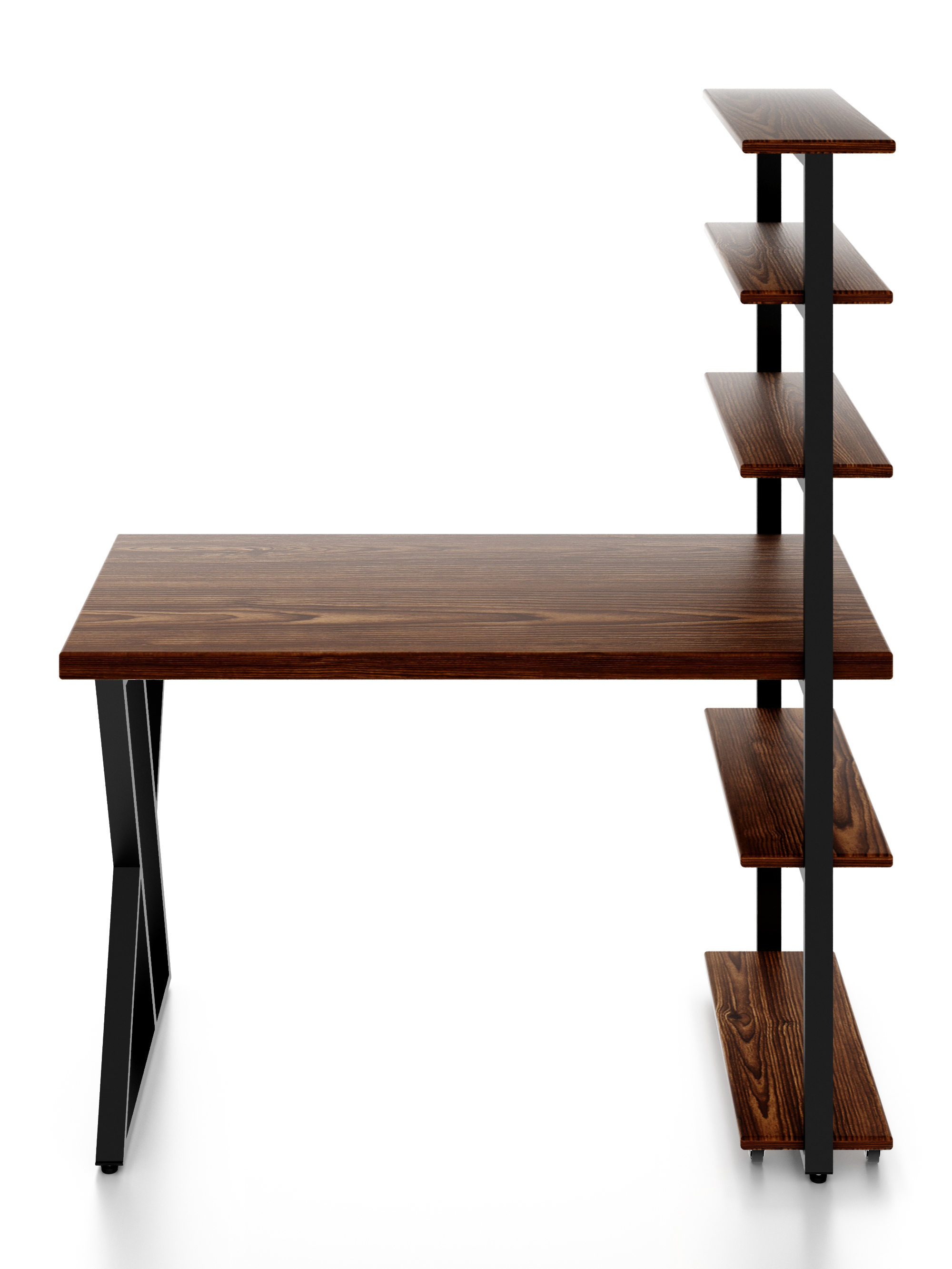 Изображение товара Стол Solarius loft с 5 полками столешница 40 мм 80x145x100 см черные металлические Z-образные ножки сосна цвет темный дуб