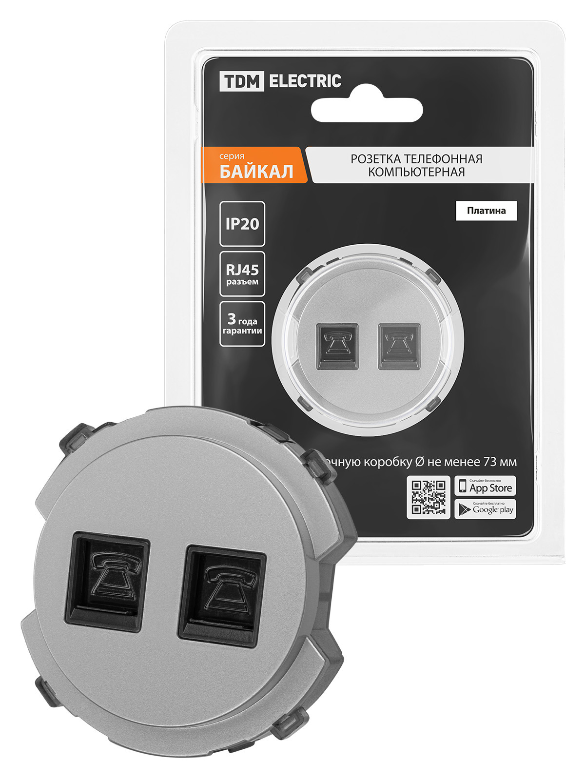 Изображение товара Розетка телефонная встраиваемая TDM ELECTRIC Байкал SQ1819-0315 платина