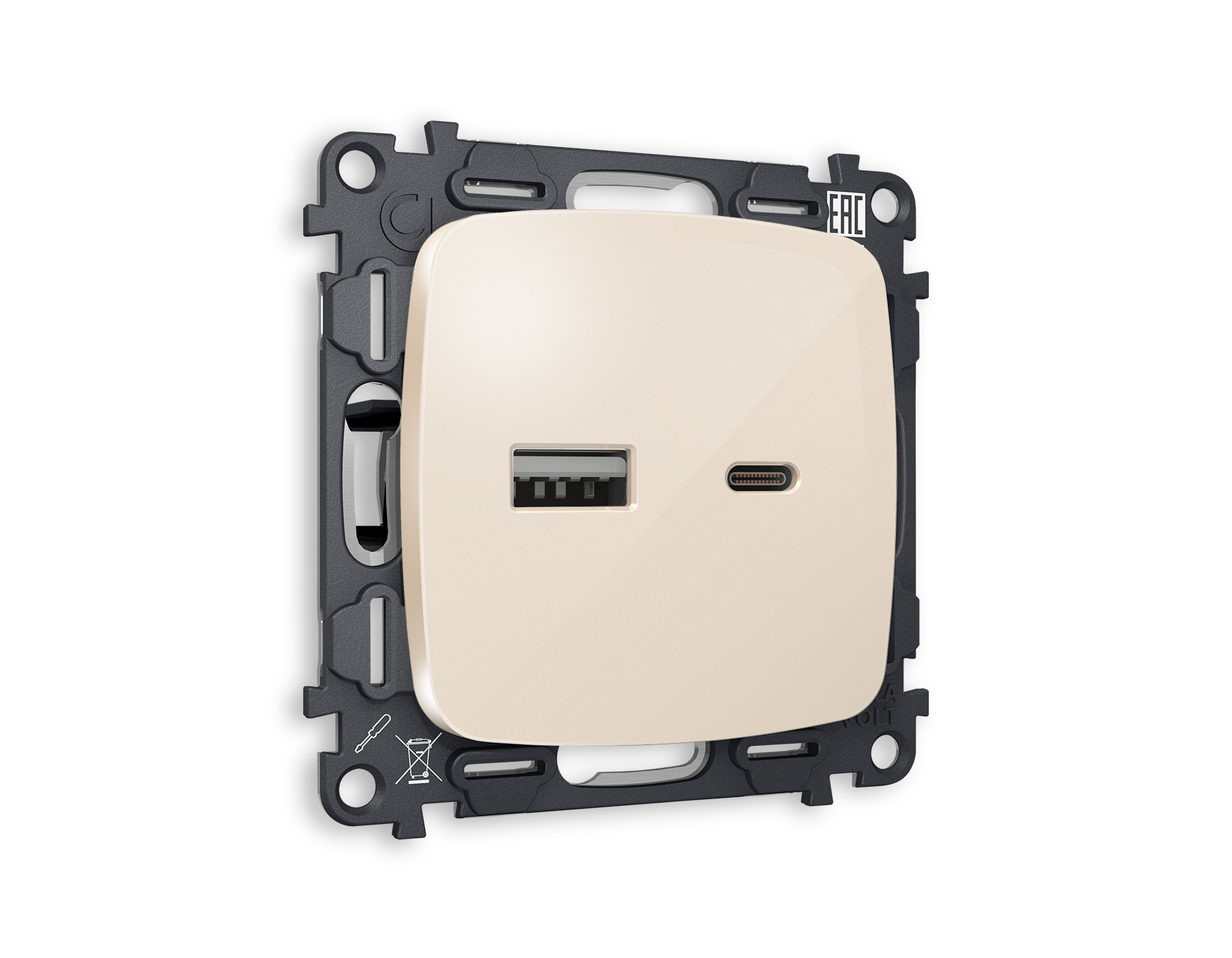 Изображение товара Встраиваемая розетка Ambrella Volt Omega MO311010 с заземлением бежевый глянец