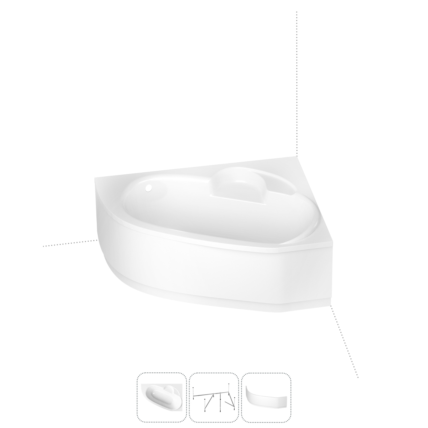 Изображение товара Угловая ванна Lavinia Boho Bell Pro S2-3702140R литьевой акрил 140x95 см правый разворот, с металлическим каркасом и лицевом экраном