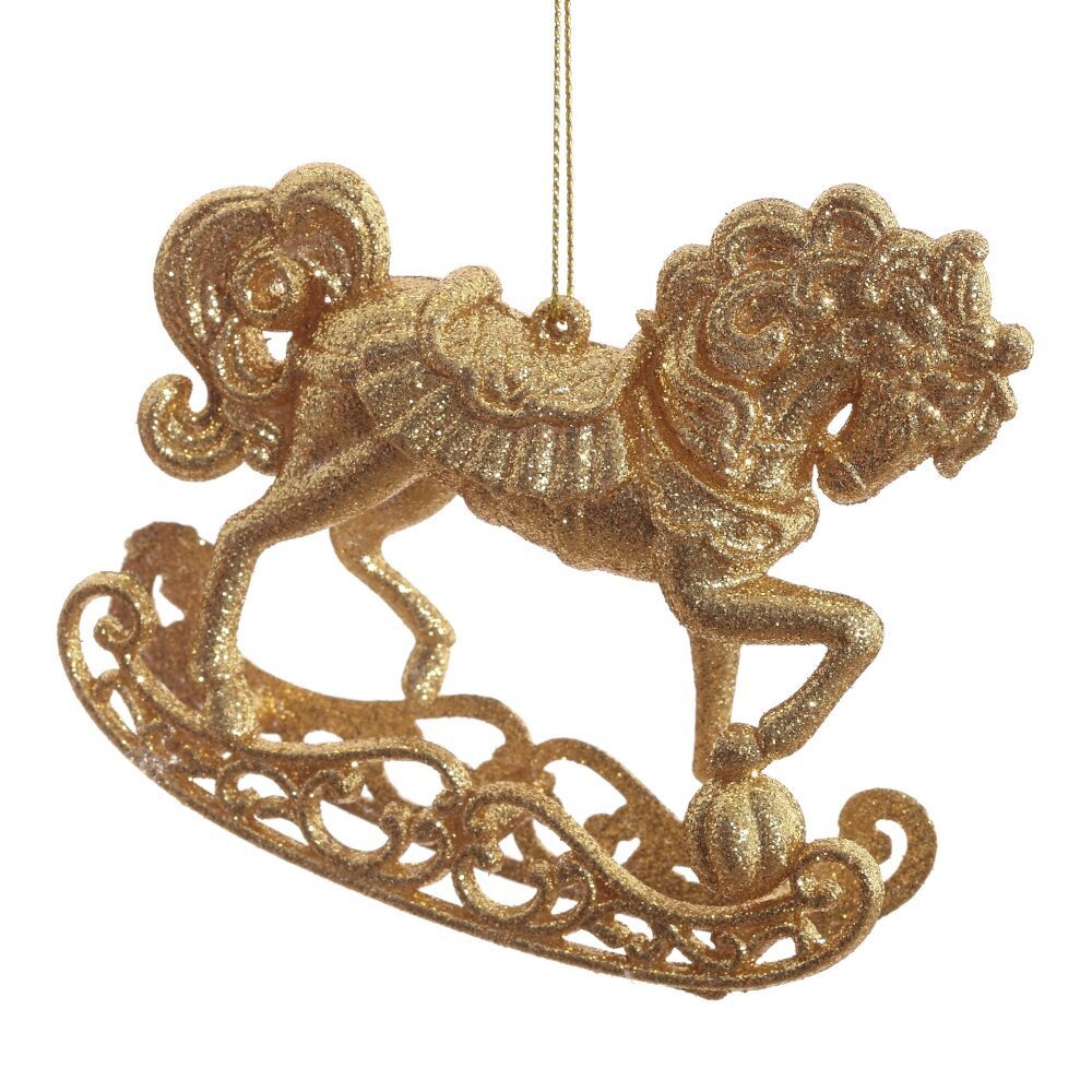 Изображение товара Елочная игрушка Лошадка 9.5 см жёлтый / золотой праздничное украшение