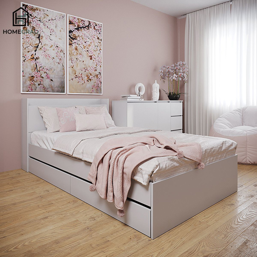 Изображение товара Кровать Homegrad ЦБ-00018012 126 x 90 x 222 см ЛДСП цвет белый