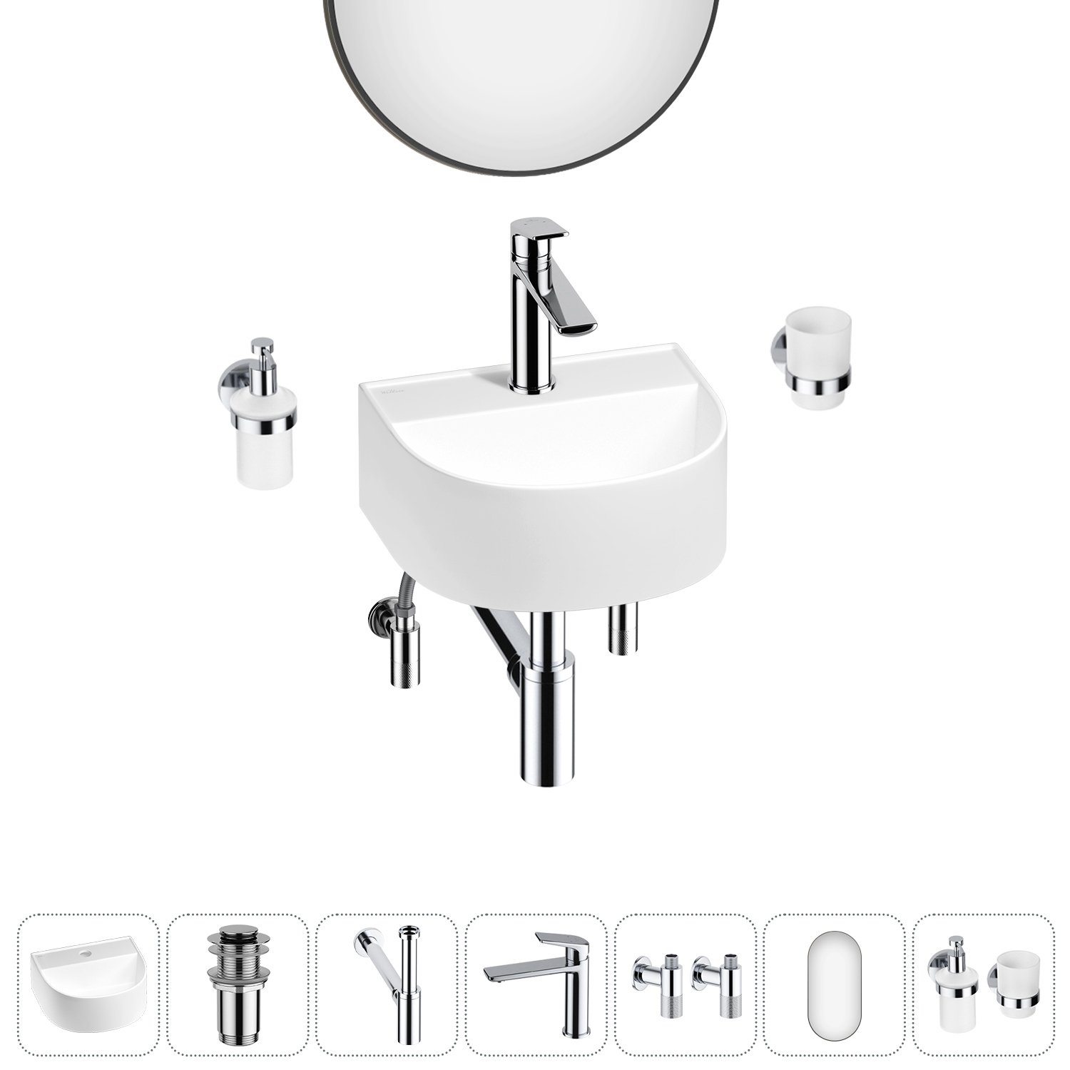 Изображение товара Раковина мини Wellsee WC Area 32см комплект 7 в 1 белая глянцевая