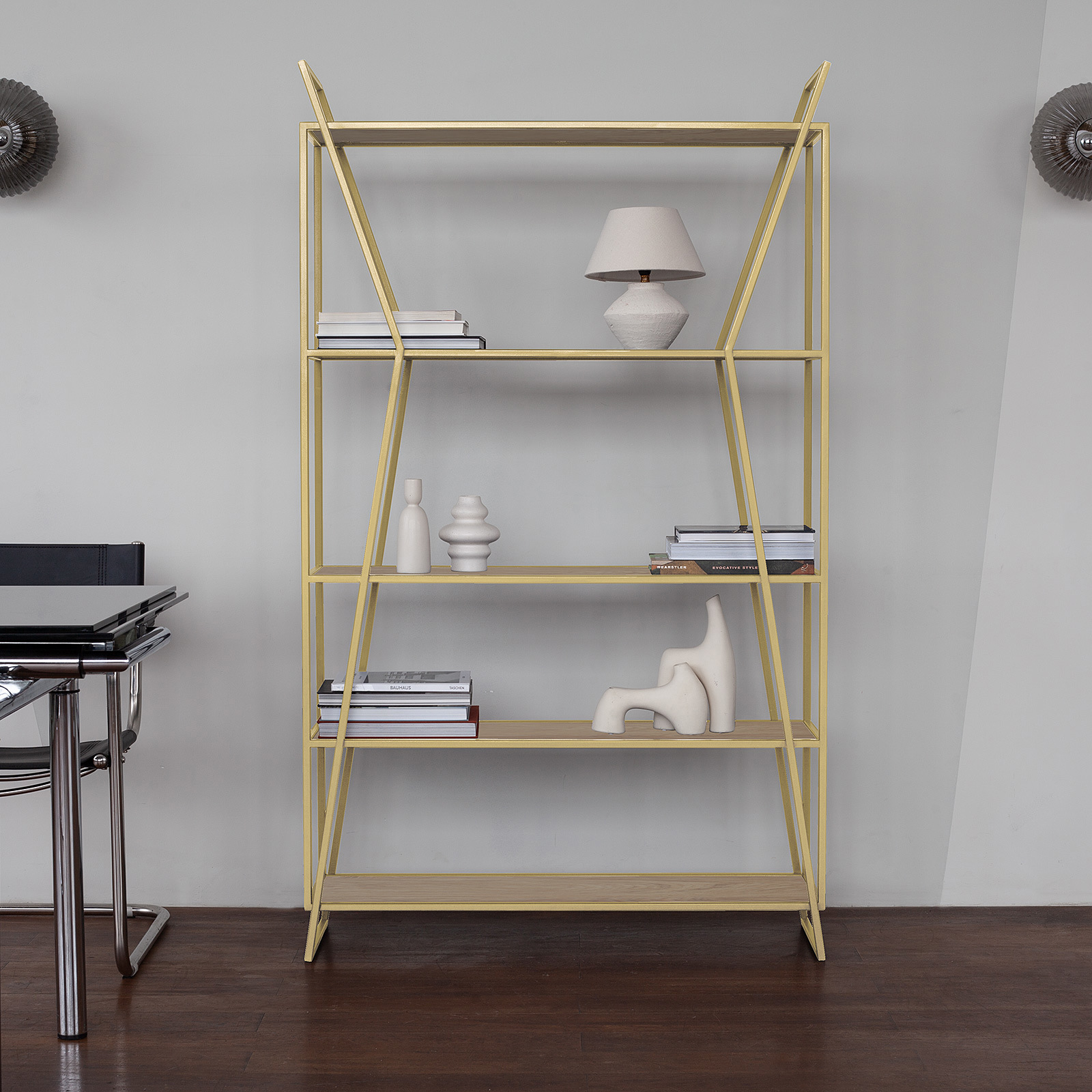 Изображение товара Стеллаж Greenween Oslo металл с полками из ЛДСП 100x171x33 см золотой