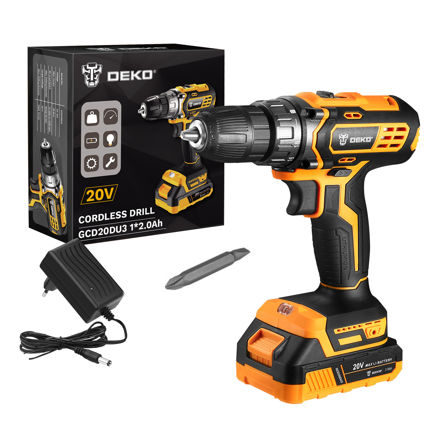 Изображение товара Дрель-шуруповерт DEKO GCD20DU3 20В 2x0 Ач подсветка Изображение товара Дрель-шуруповерт DEKO GCD20DU3 20В 2x0 Ач подсветка