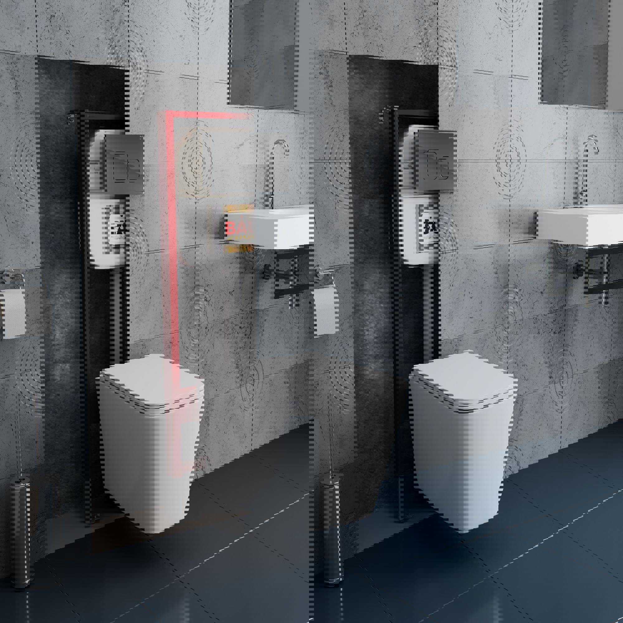 Изображение товара Комплект инсталляции и унитаз BAUEDGE NEO45700-BS0002-Q00016 6 в 1 безободковый стильный дизайн