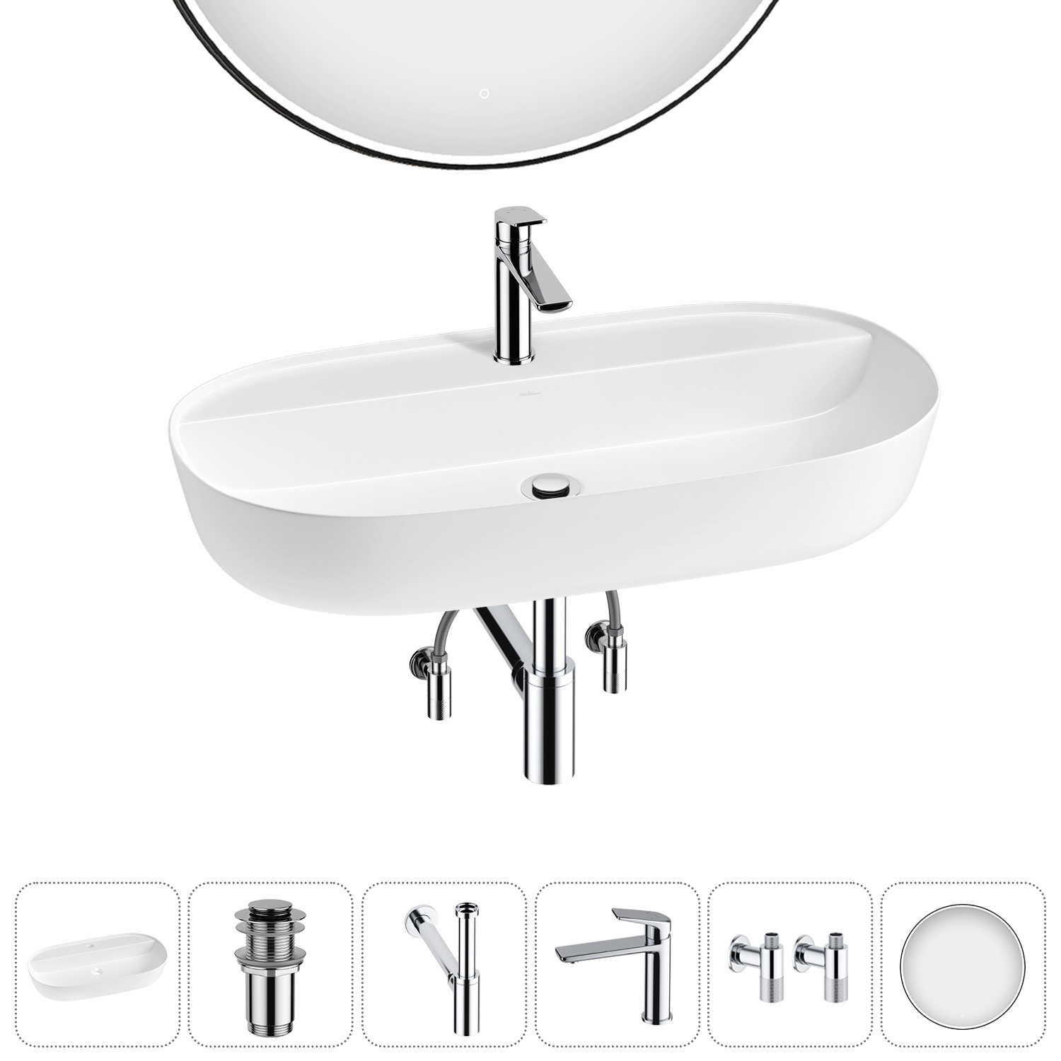 Изображение товара Раковина накладная Wellsee Chic Riviera 80см комплект 6 в 1