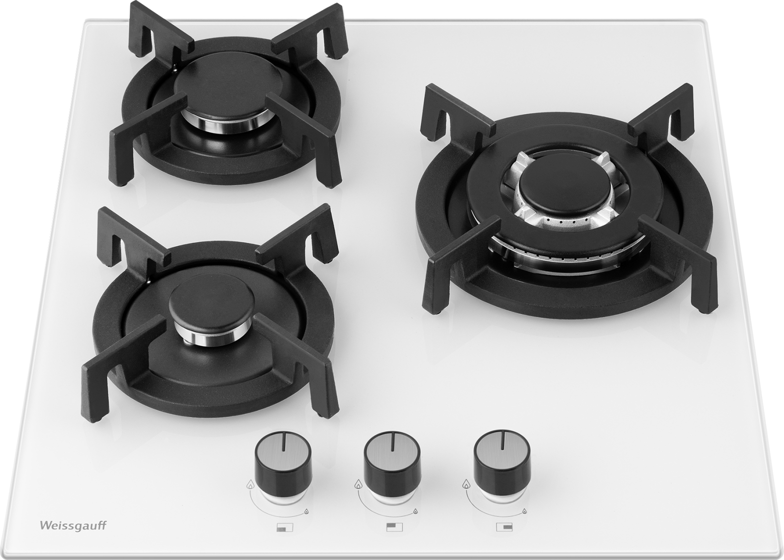 Изображение товара Газовая варочная панель Weissgauff Hgg 451 Wv белое закаленное стекло 45 см 3 конфорки