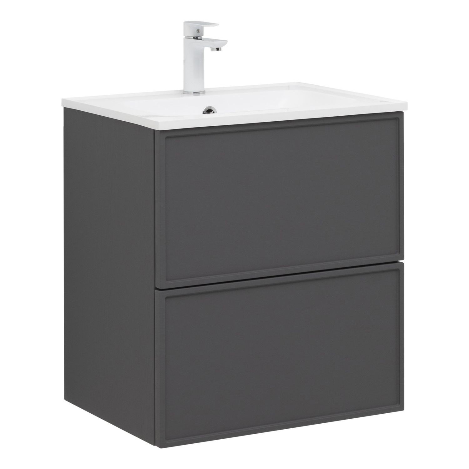 Изображение товара Тумба под раковину Aquanet Арт 60 цвет ясень графит с двумя ящиками и системой push-to-open