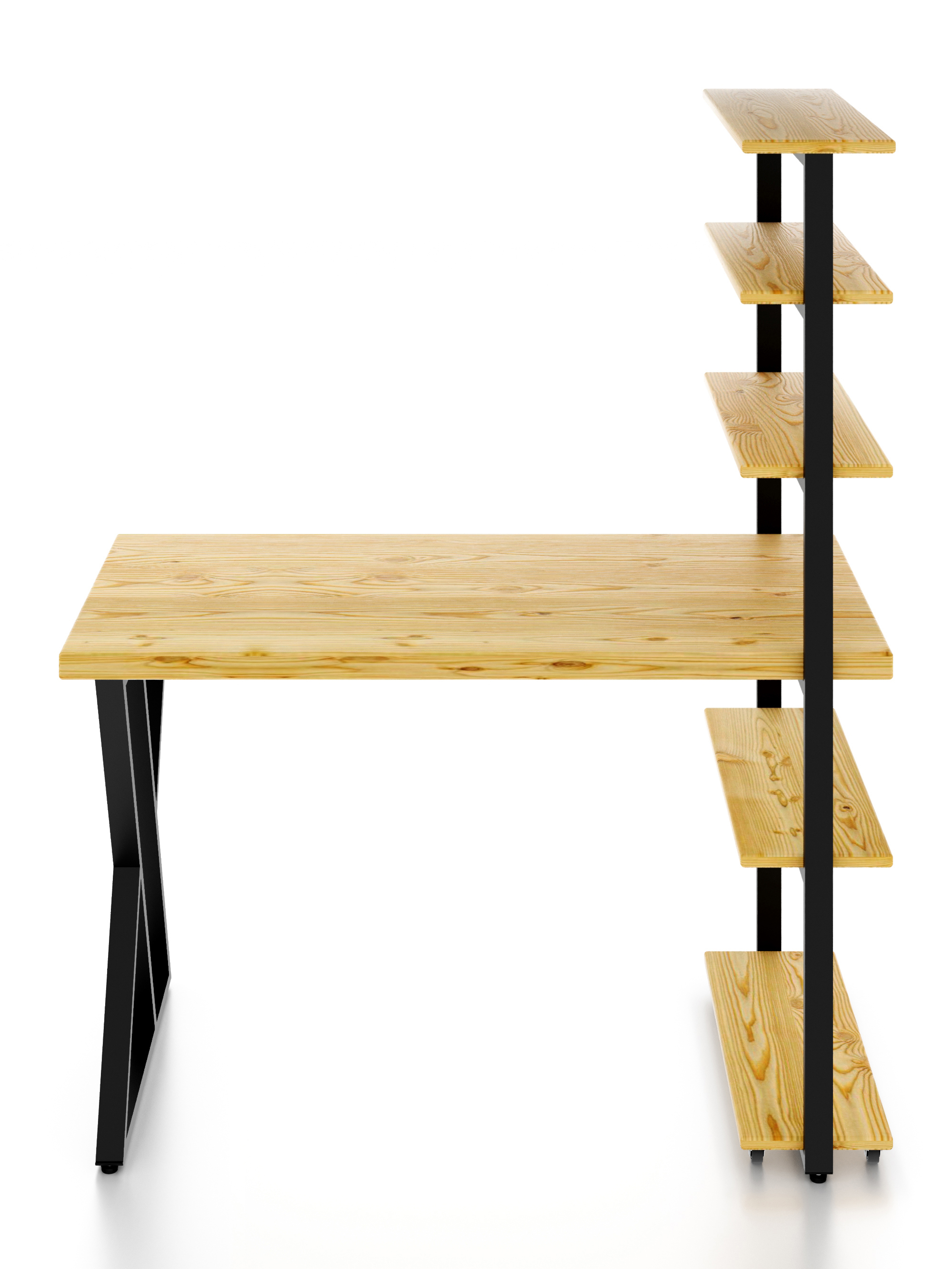 Изображение товара Стол Solarius loft с 5 полками столешница лакированная 40 мм 80x145x140 см черные металлические Z-образные ножки сосна цвет бежевый