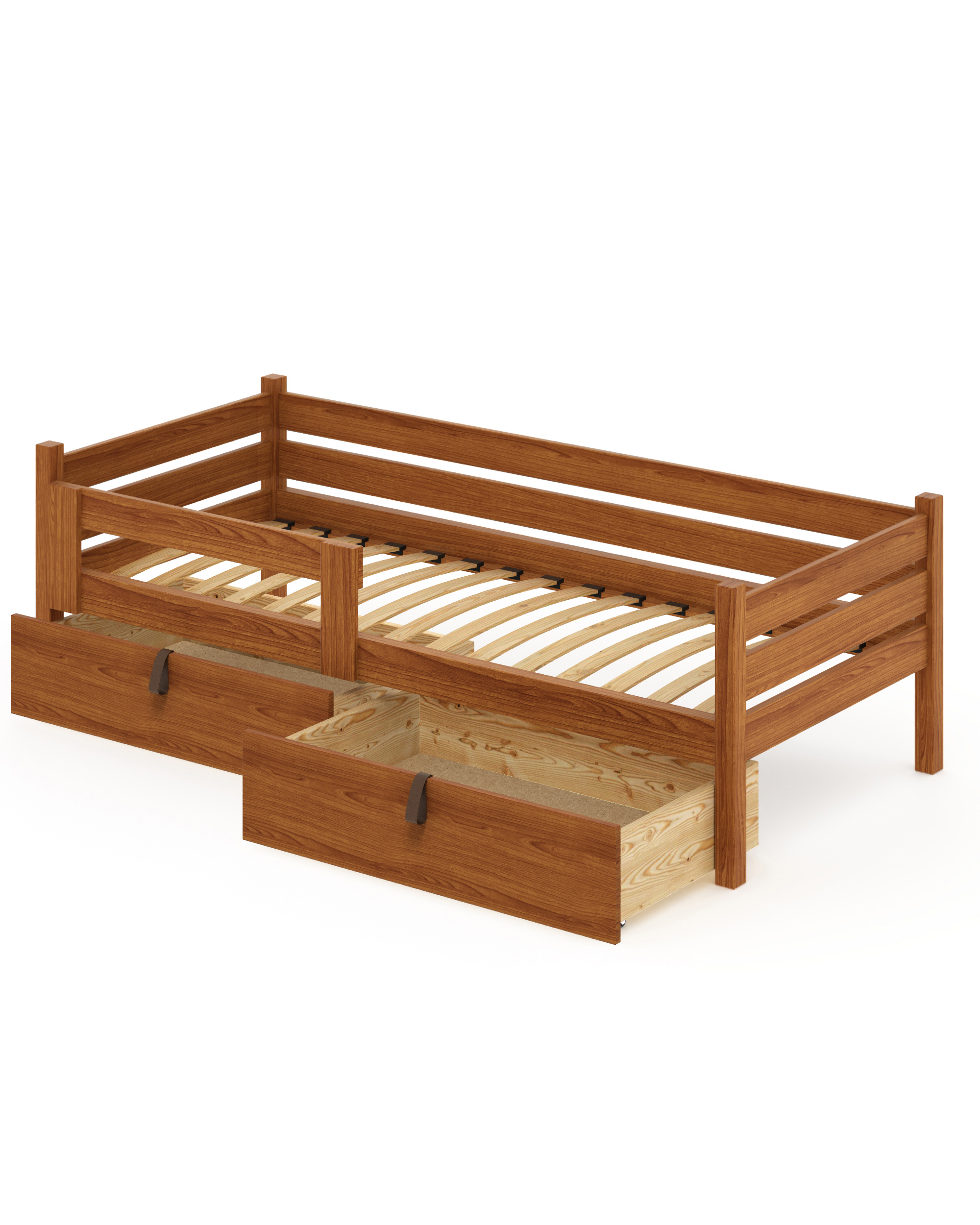 Изображение товара Кровать односпальная Solarius Подростковая ортопедическое основание 2 выкатных ящика 80x63x190 см Сосна цвет ольха