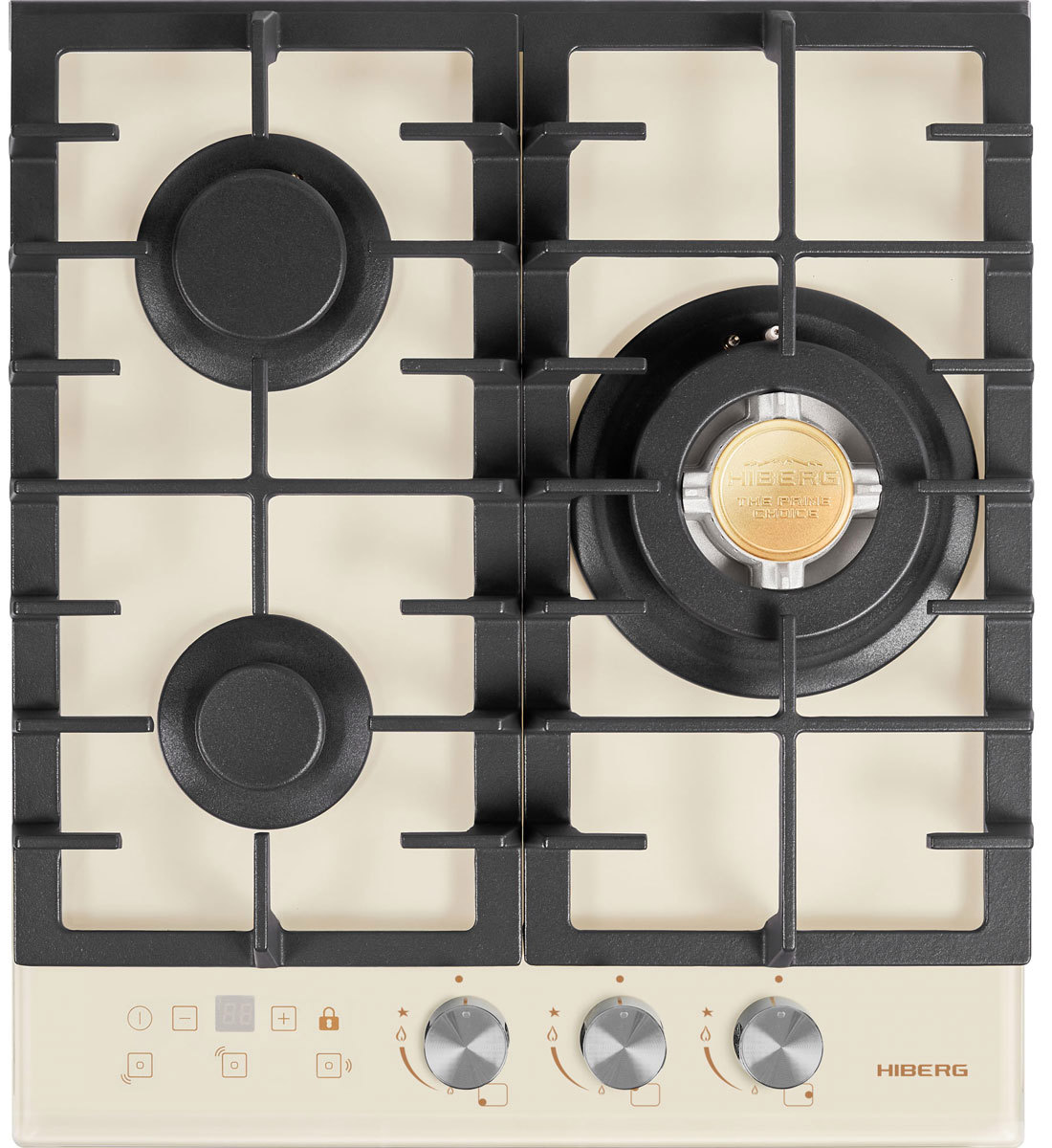 Изображение товара Газовая варочная панель Hiberg VM 4535 Y 3 конфорки закаленное стекло бежевый