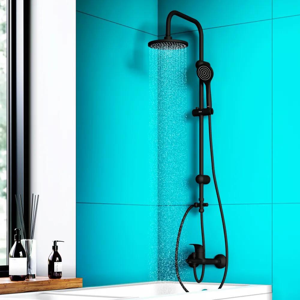 Изображение товара Душевая система Dorff Comfort D0708000BL с тропическим душем верхний душ 208 мм, лейка 100 мм, 1 режим цвет черный