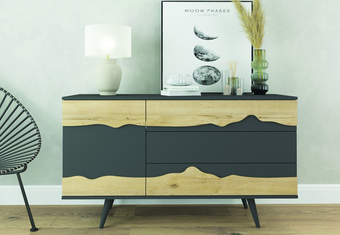 Изображение товара Комод Мебельнов Честер 3 ящика из ЛДСП графит-дуб бунратти 135.6x45.1x77.4 см