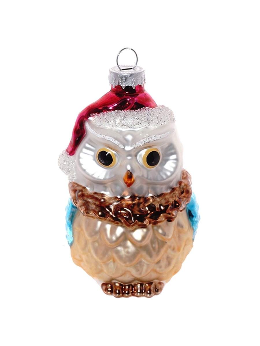 Изображение товара Стеклянная елочная игрушка сова 12.5x7 см разноцветная новогоднее украшение
