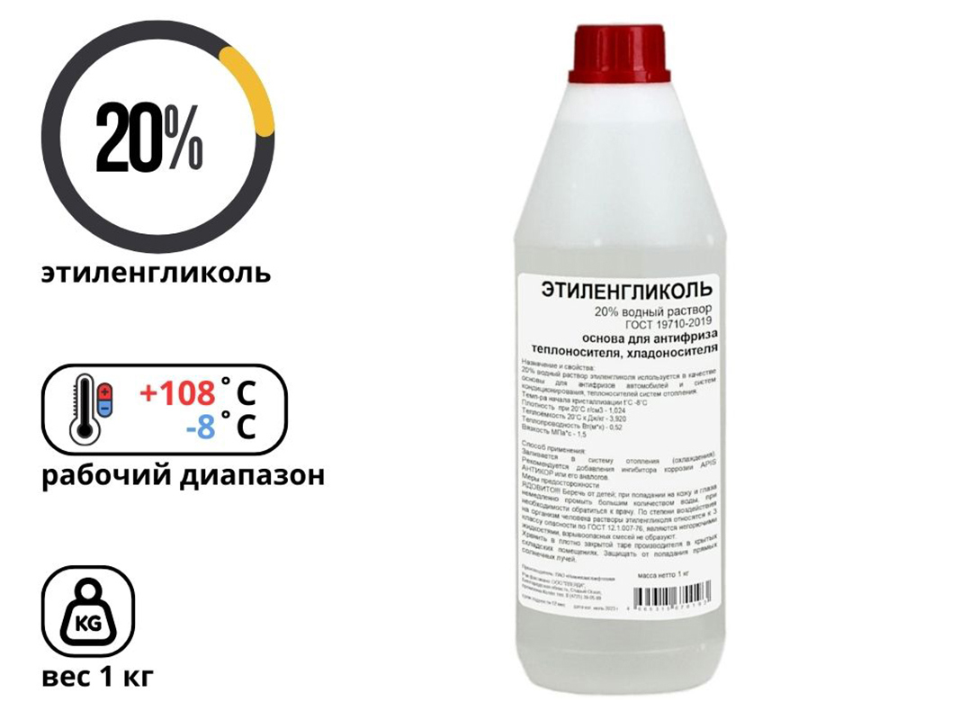 Изображение товара Теплоноситель Apis -8 °C 1 кг этиленгликоль (20% водный раствор) RUQ-002-0010
