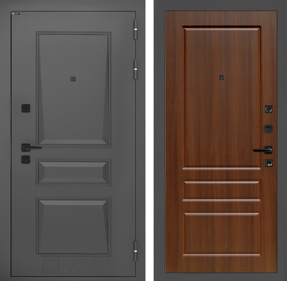 Изображение товара Входная дверь Лабиринт Орлеан П03 правый 205x96см цвет муар серый 7024 матовый/орех бренди