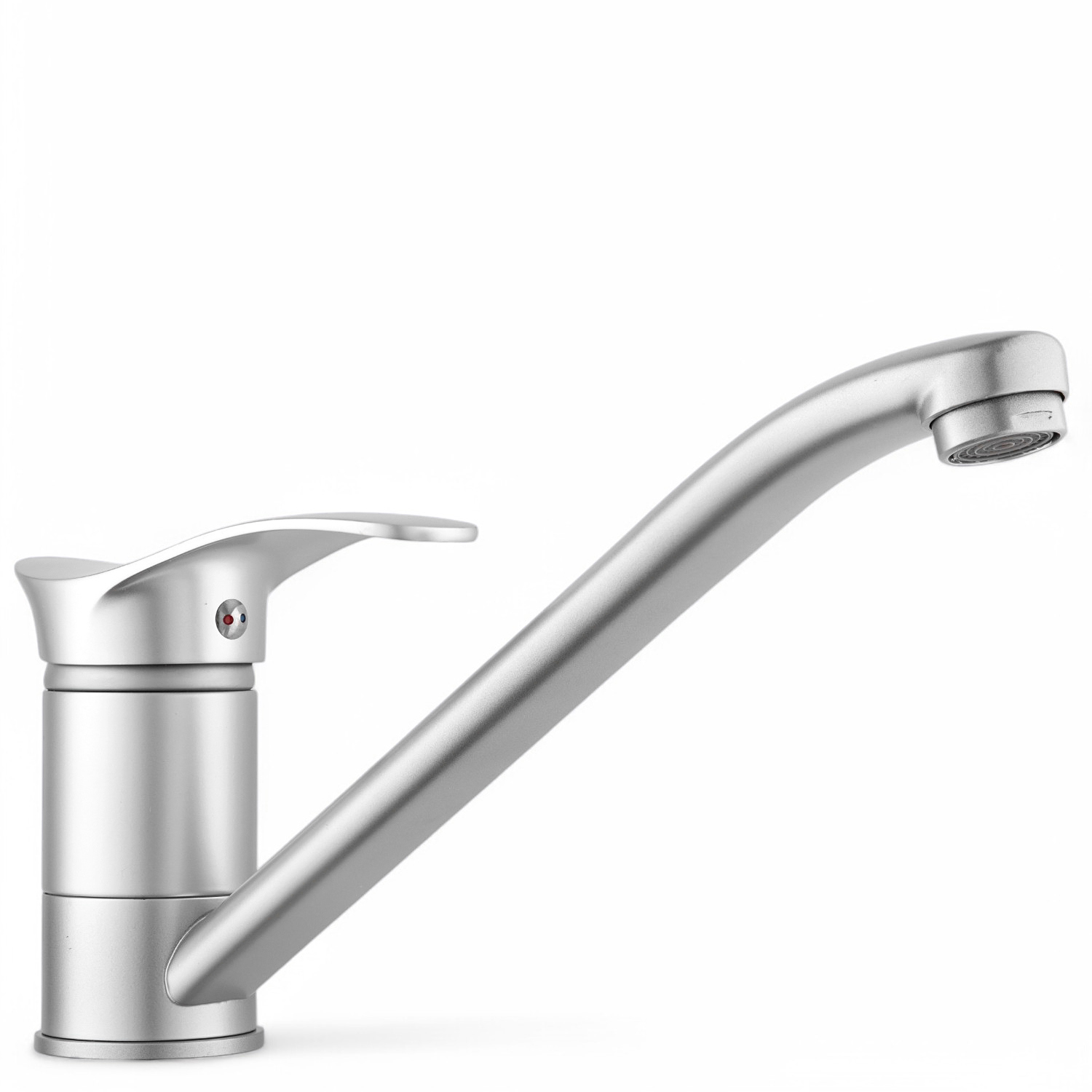 Изображение товара Смеситель для кухни с длинным изливом и волнообразной шаровой ручкой серебряный