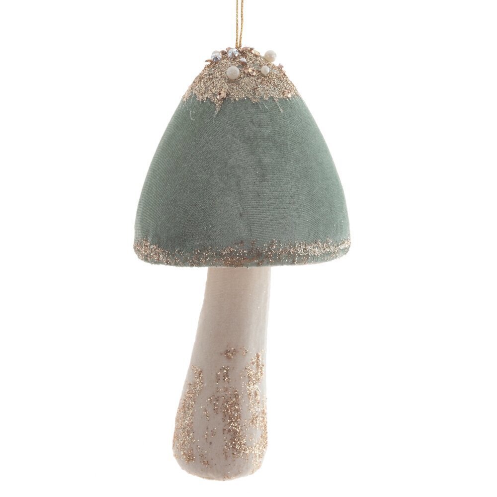 Изображение товара Елочная игрушка текстильная зеленая 20 см с декором из глиттера и бисера
