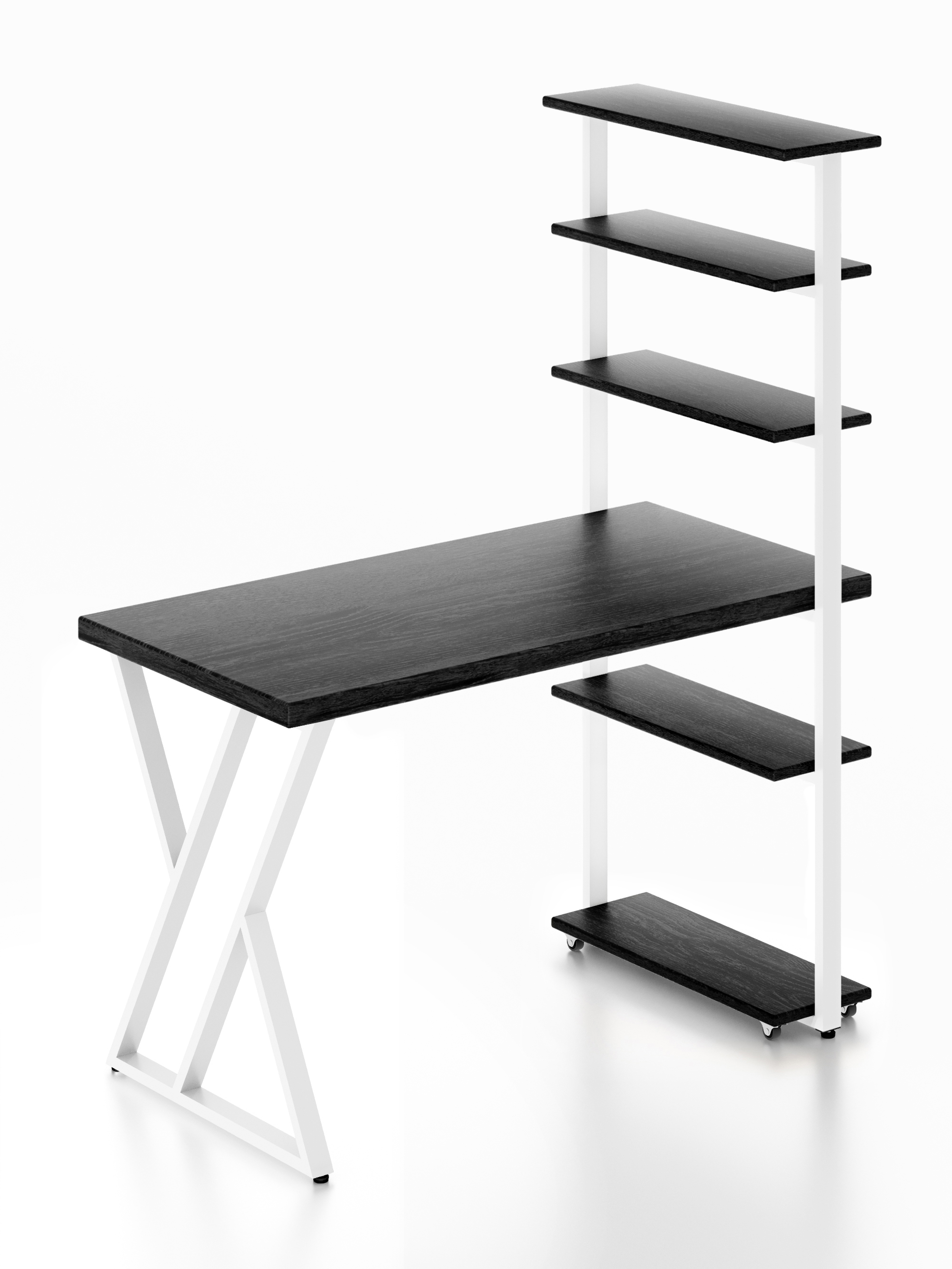 Изображение товара Стол Solarius loft с 5 полками столешница 40 мм 80x145x140 см белые металлические Z-образные ножки сосна цвет антрацит