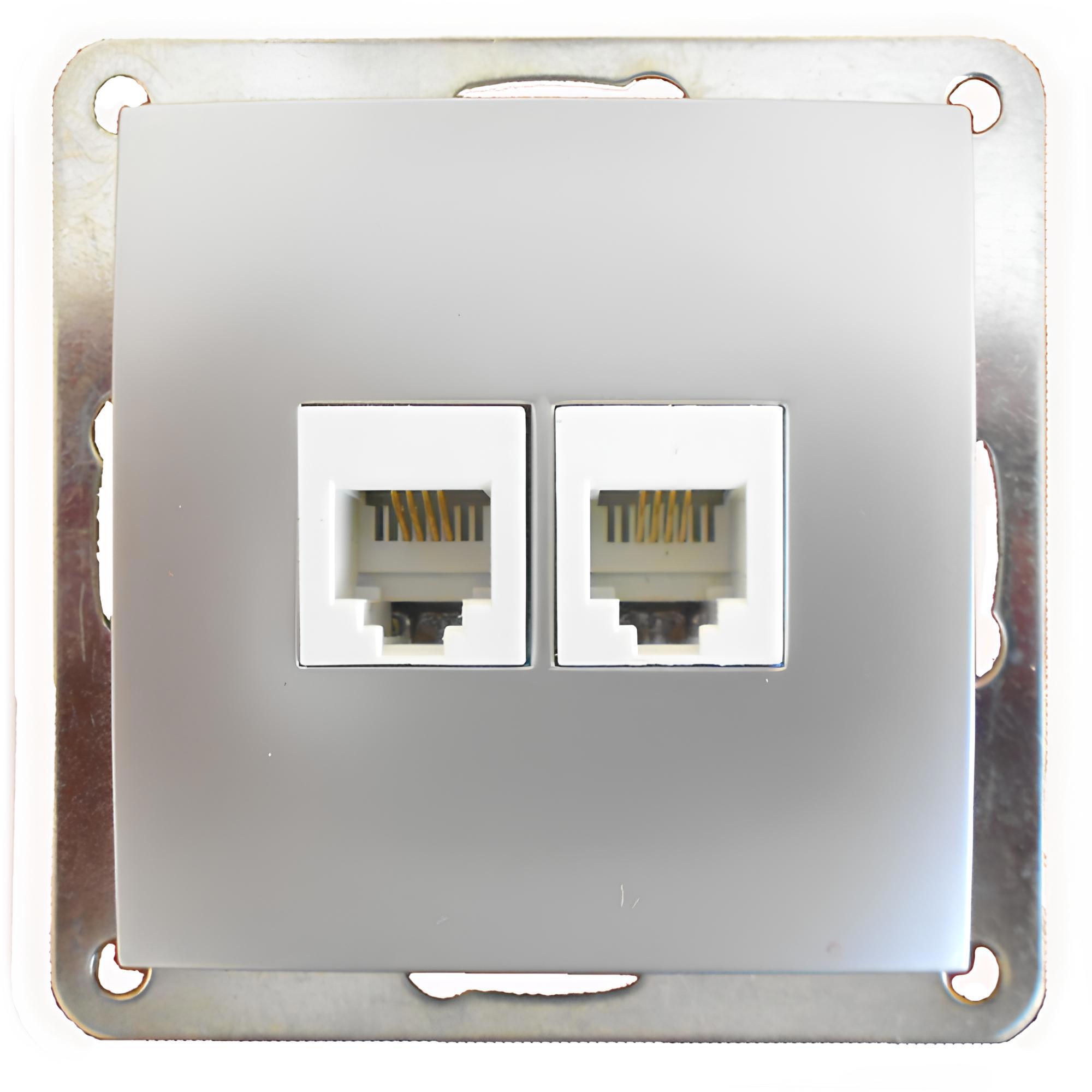 Изображение товара Розетка телефонная LK60 LK Studio двойная встраиваемая с RJ-12 серебристый металлик