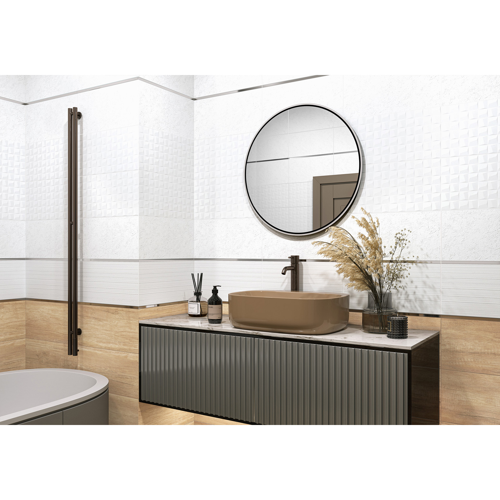 Изображение товара Настенная плитка Alma ceramica Miloni TWU2550MLN10 белая объемная 24.9x50 см