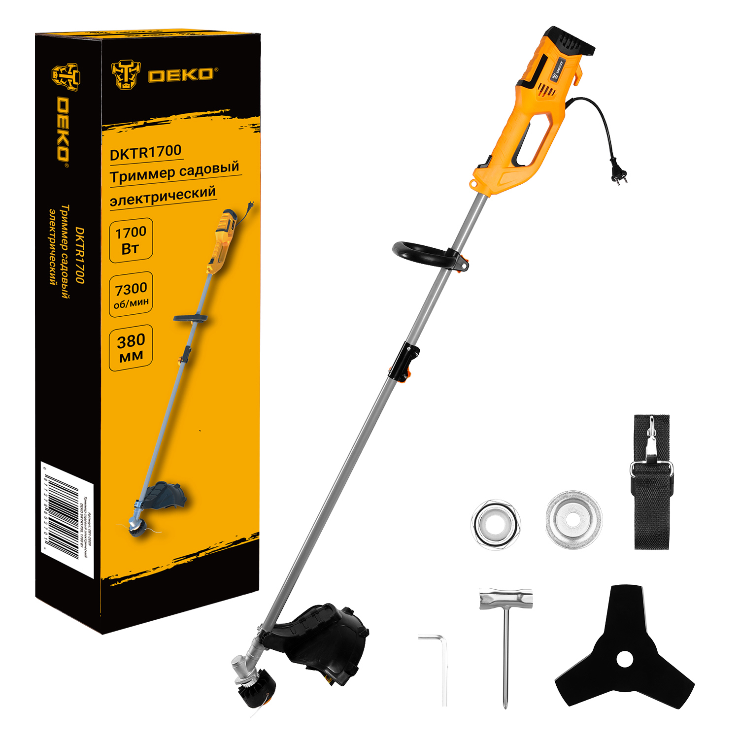 Изображение товара Электрический садовый триммер DEKO Dktr1700 1700 Вт с ножом и леской