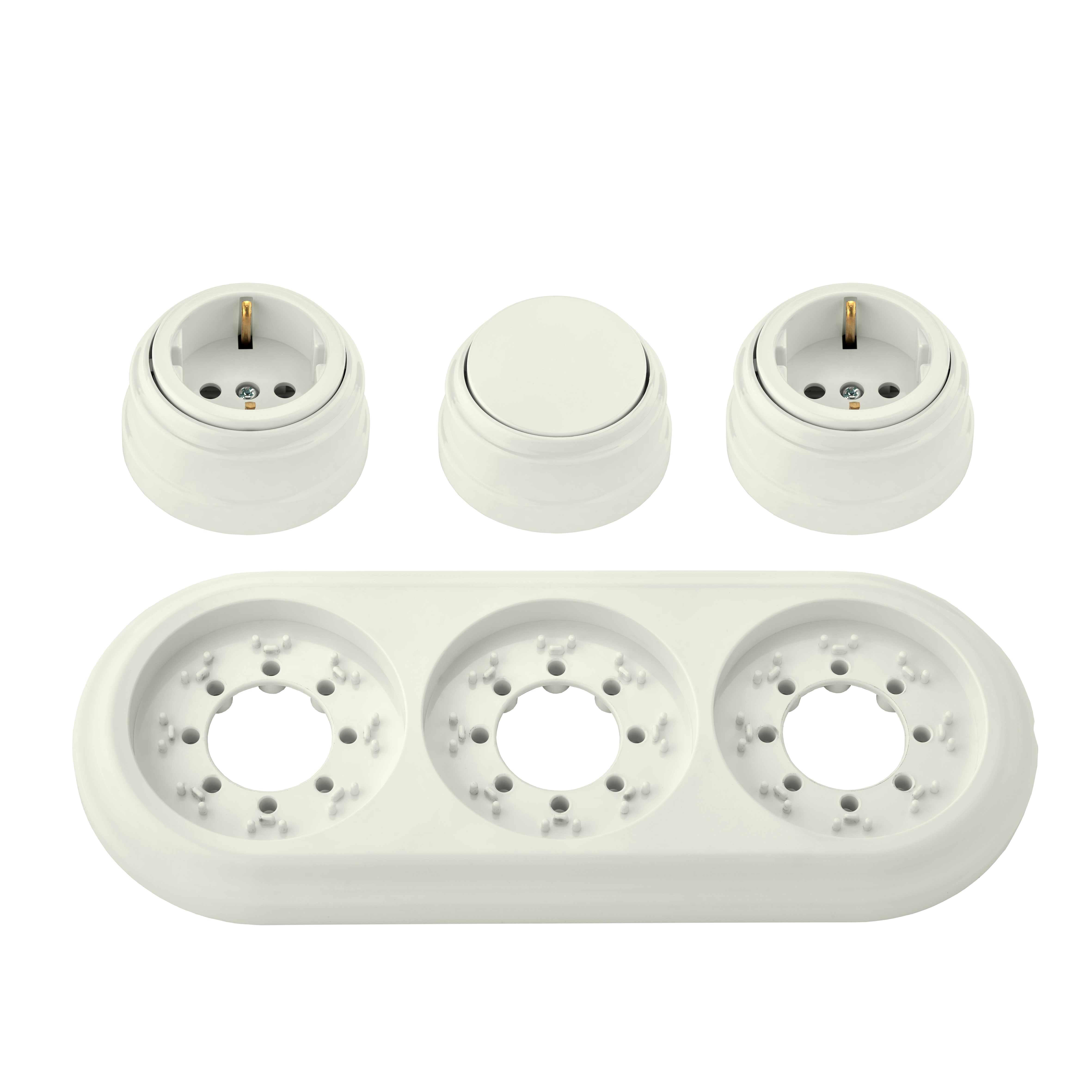 Изображение товара Ретро розетка с выключателем рамкой 3 поста BYLECTRICA бежевый