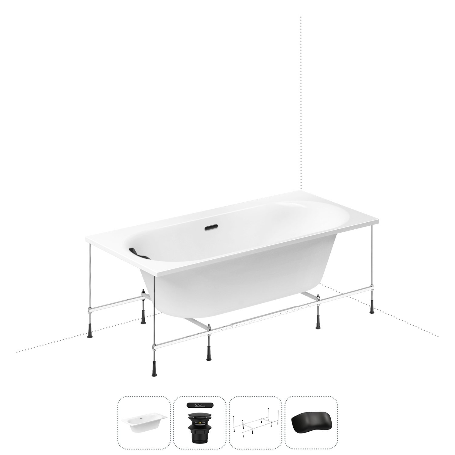 Изображение товара Прямоугольная ванна WELLSEE из экструдированного акрила 180x90 см белая