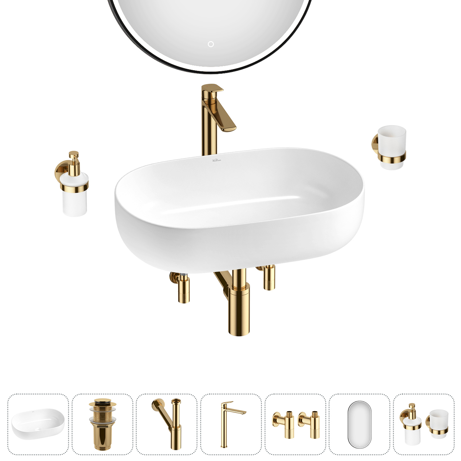 Изображение товара Накладная керамическая раковина Wellsee Chic Riviera 48см комплект 7 в 1