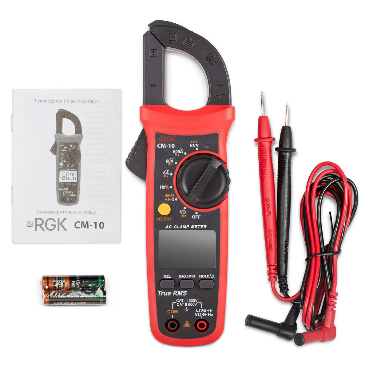 Изображение товара Цифровые токовые клещи RGK CM-10 с поверкой для измерения до 600А