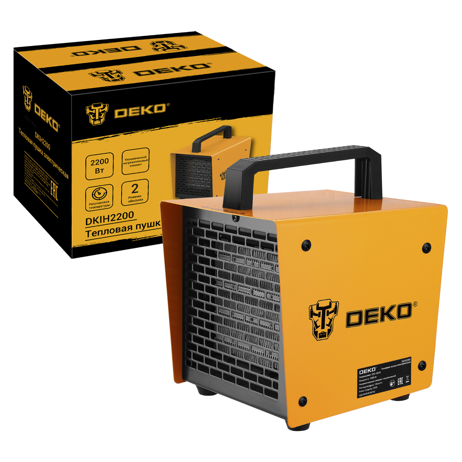 Изображение товара Электрическая тепловая пушка DEKO DKIH2200 2200 Вт для обогрева помещений