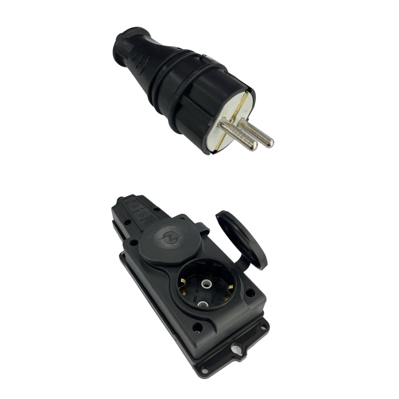 Изображение товара Розетка двойная с вилкой NVO-KI-COMBI-K-2-V-16-54-BLACK с заземлением и крышкой 230 В 16 A цвет черный