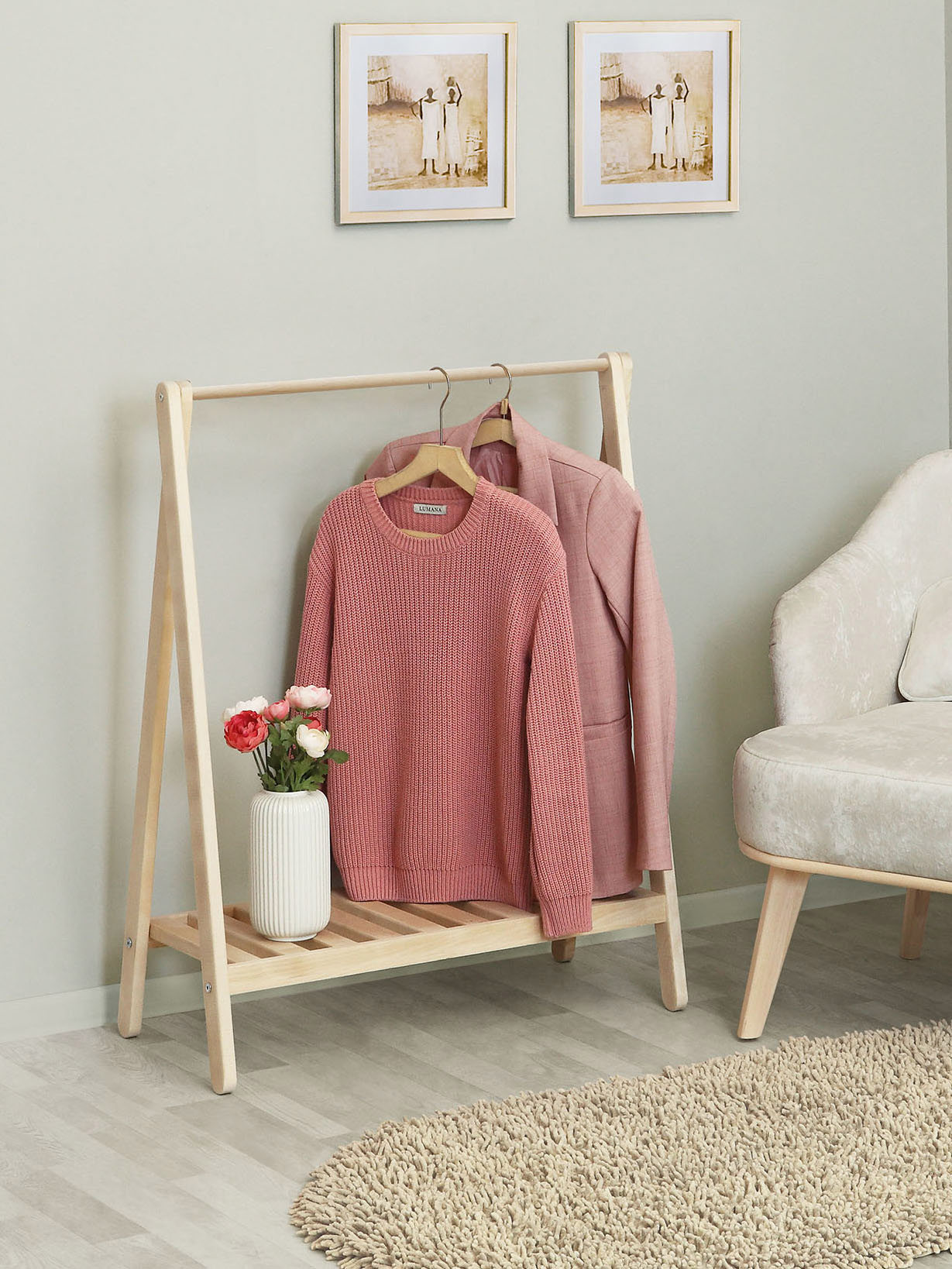 Изображение товара Вешалка напольная Мебелик 9561 82x98x42 см берёза цвет натуральное дерево