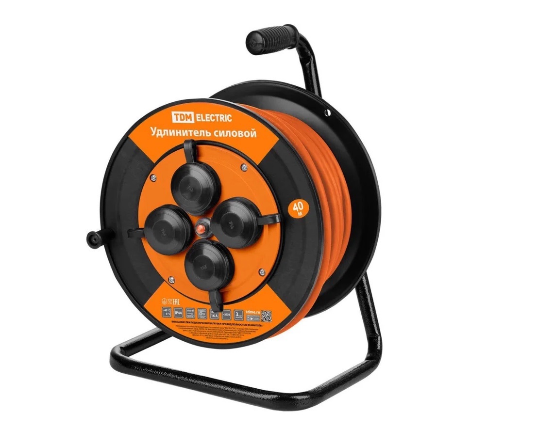 Изображение товара Удлинитель на катушке TDM Electric 40 м 4 розетки IP44 для строительных и бытовых нужд Изображение товара Удлинитель на катушке TDM Electric 40 м 4 розетки IP44 для строительных и бытовых нужд