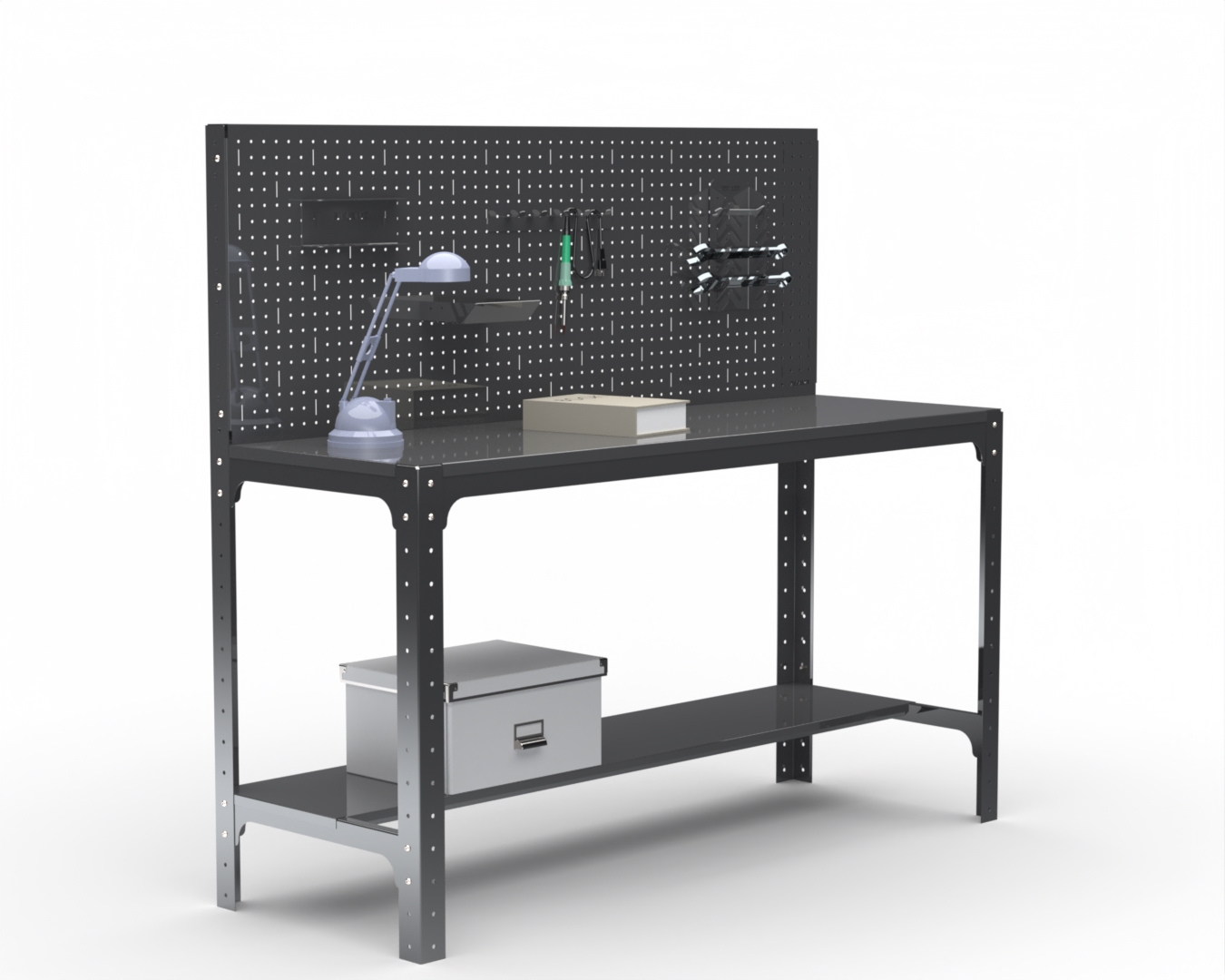 Изображение товара Металлический верстак с полкой и перфопанелью METALEX 201364 260 кг Изображение товара Металлический верстак с полкой и перфопанелью METALEX 201364 260 кг