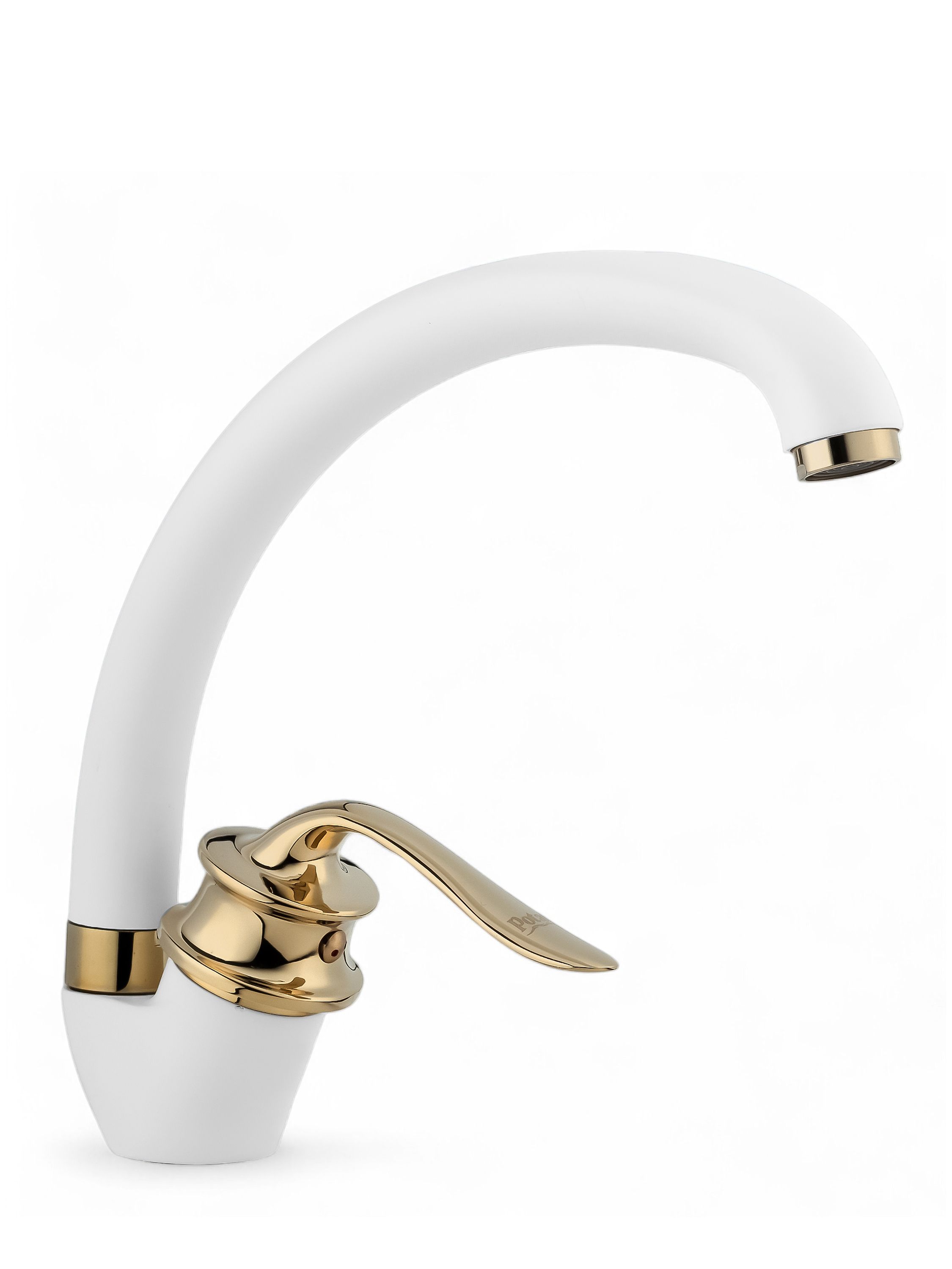 Изображение товара Кухонный смеситель Potato P59219-7 поворотный матовый белый и золото 19 см