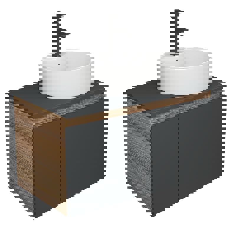 Изображение товара Тумба под раковину Bauedge Blackwood 80 см с раковиной смесителем цвет графит белый черный матовый