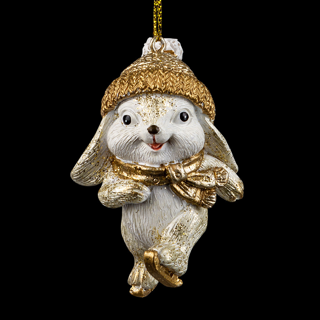 Изображение товара Елочная игрушка Зайка на коньках 7 см жёлтая/золотая от Erichkrause