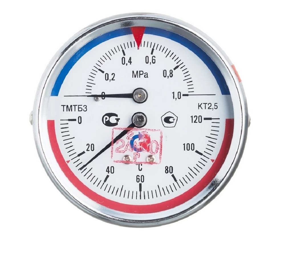 Изображение товара Термоманометр аксиальный Росма 10 бар 80 мм 1/2" шток 46 мм ТМТБ-31Т.1