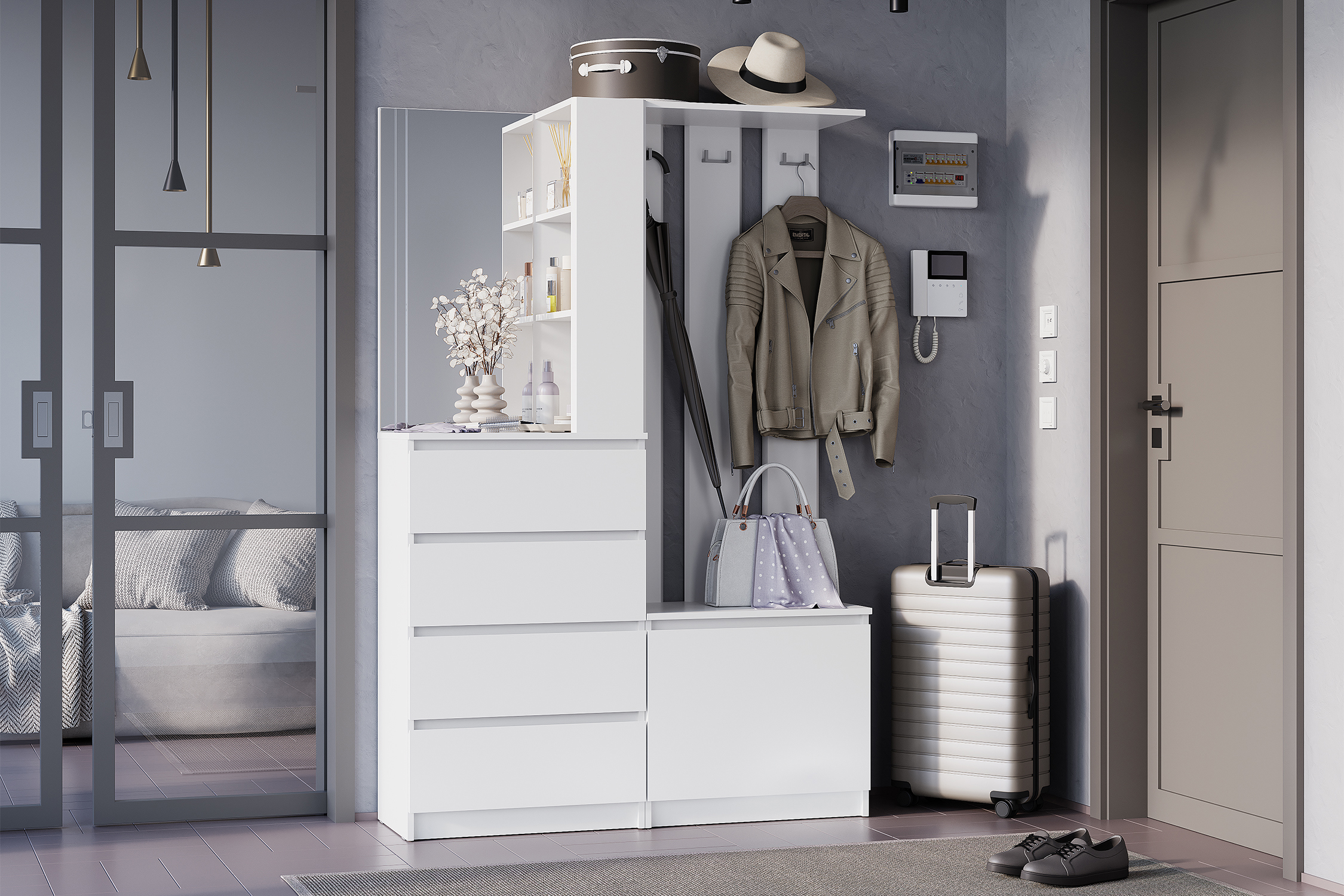 Изображение товара Комплект мебели для прихожей Мебелони Симпл пр-04 120.3x180.6x37.6 см ЛДСП цвет белый