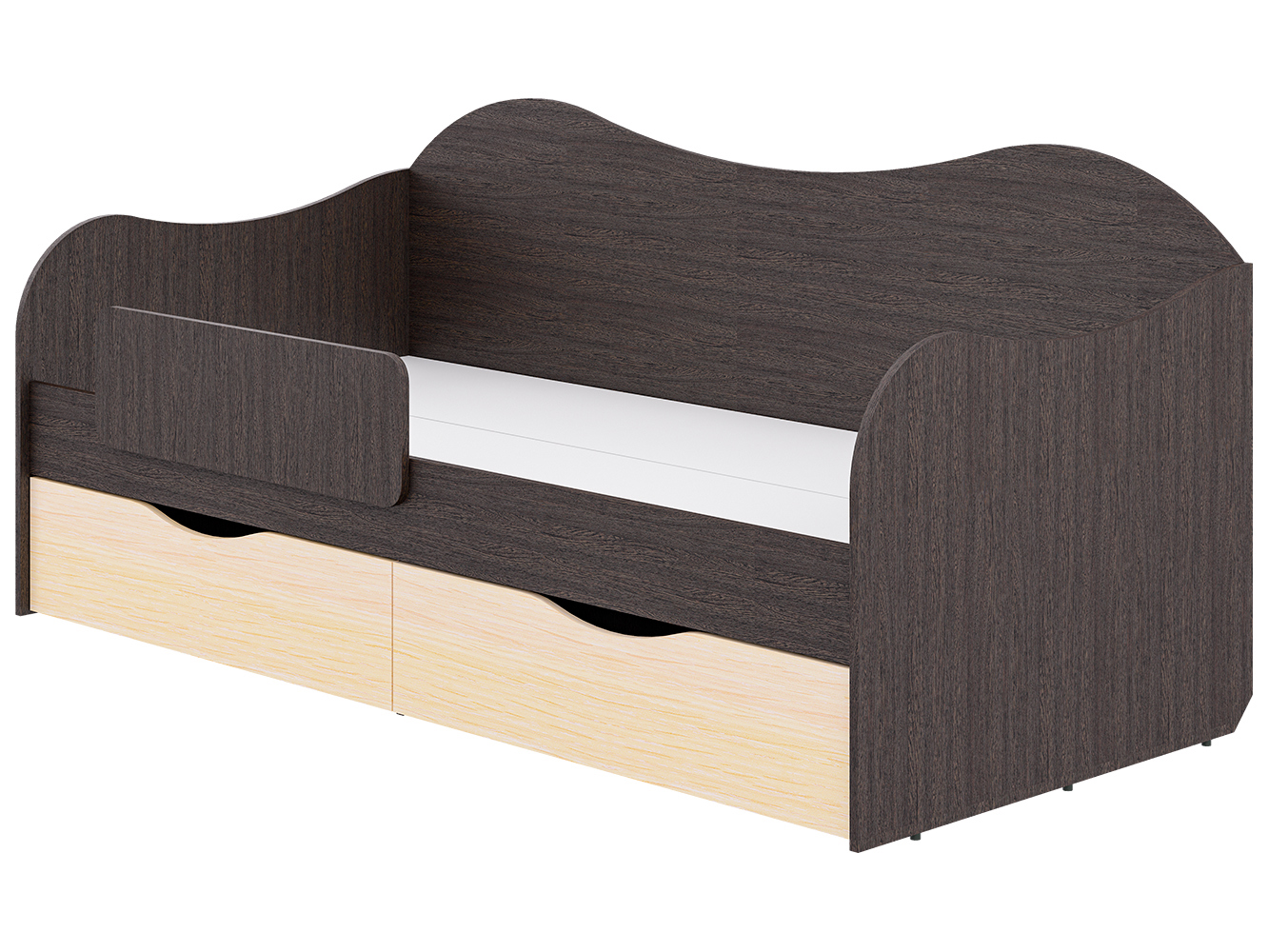 Изображение товара Детская кровать Пирамида Бокс 200x90 см из ламинированного ДСП цвет венге и молочный дуб