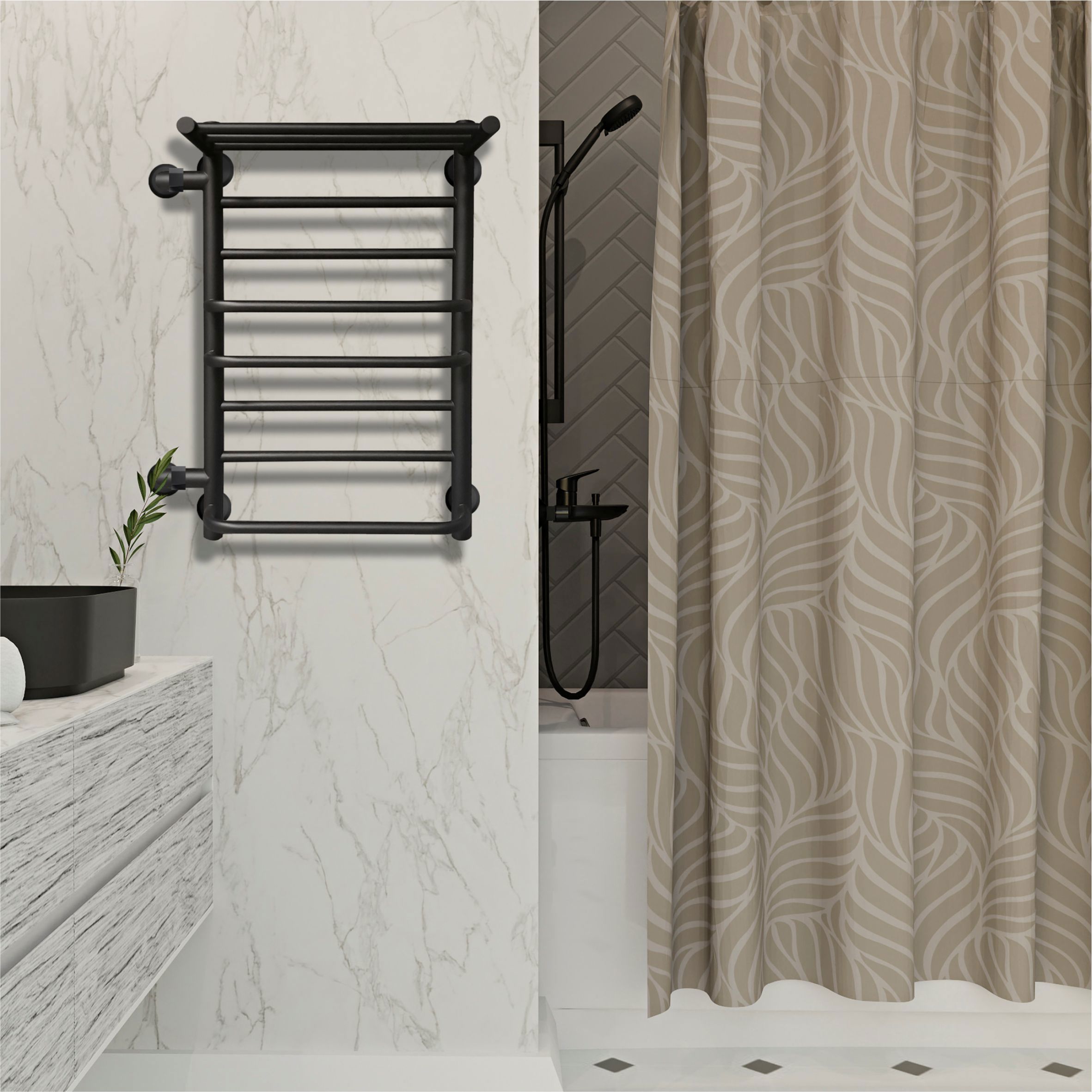 Изображение товара Водяной полотенцесушитель лесенка MYSPACE Bon 700x432 см черный нержавеющая сталь